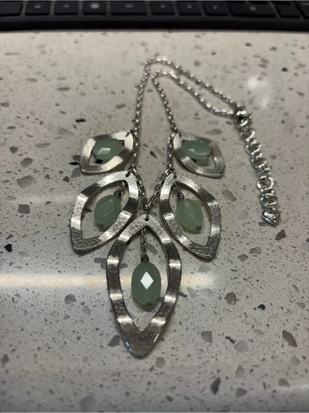 Brighton Silver-Tone Leaf Necklace with Pale Green Drops
